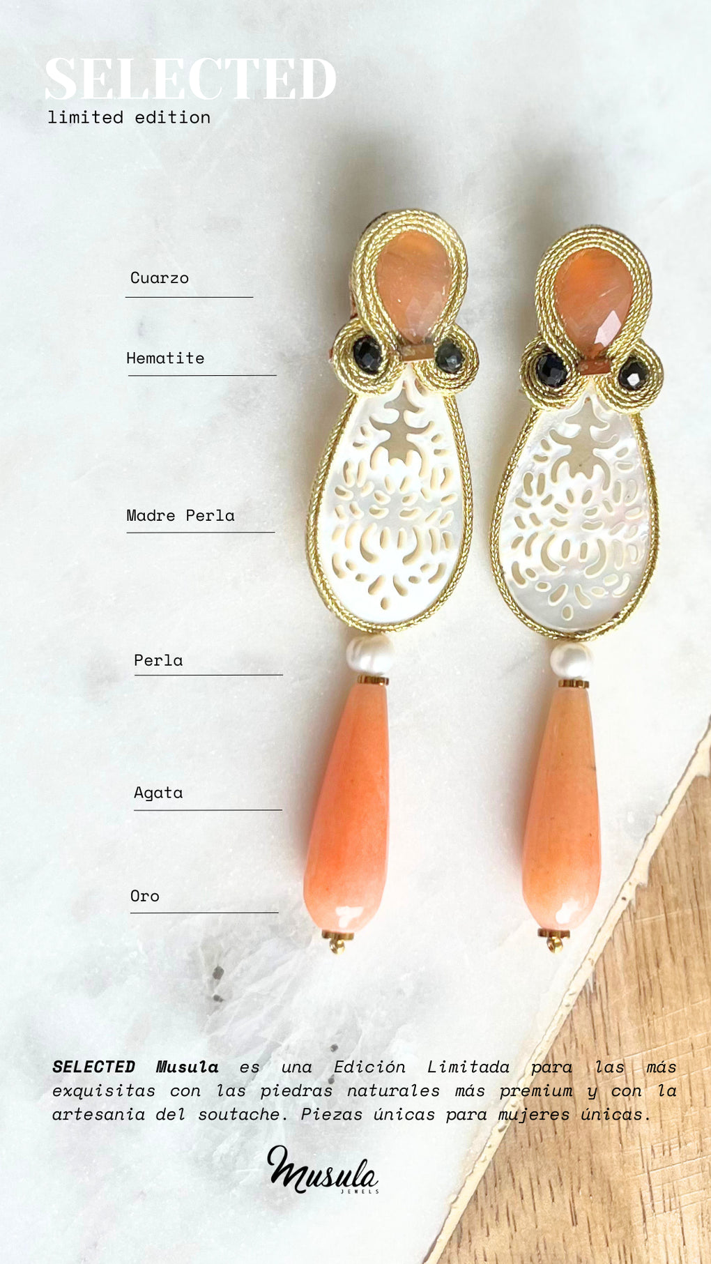 Pendientes Selected Madre Perla peach