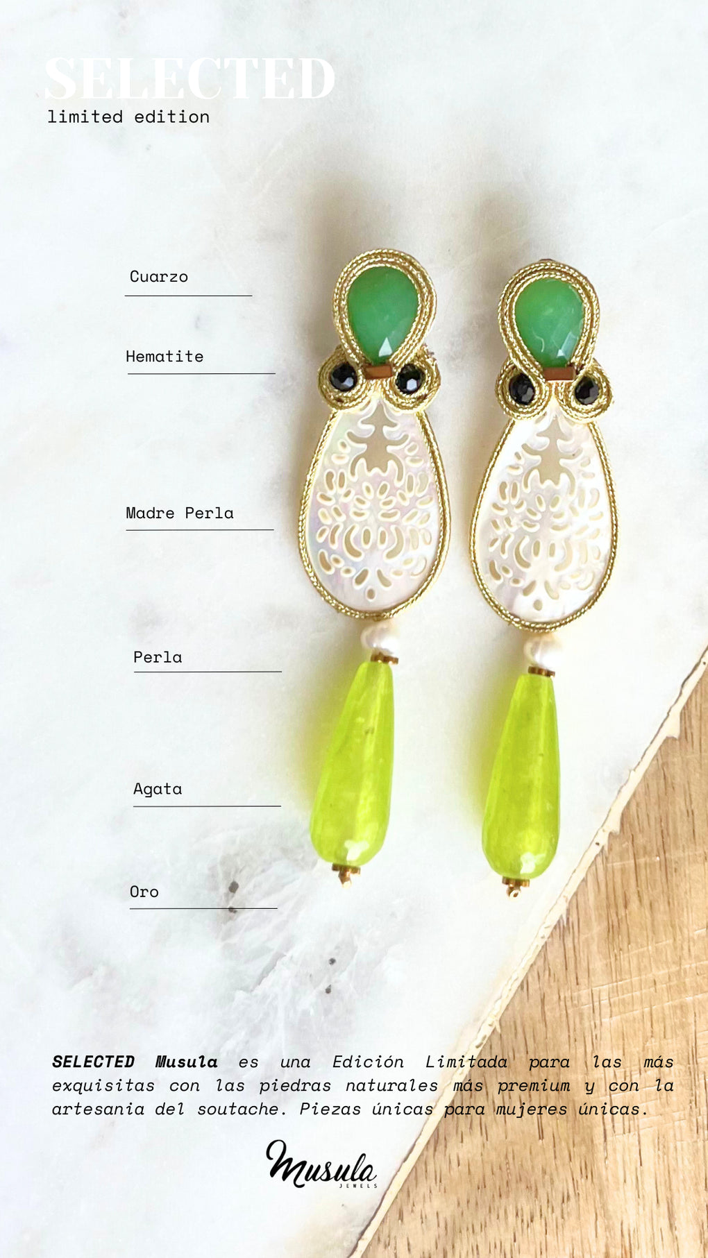 Pendientes Selected Madre Perla lime