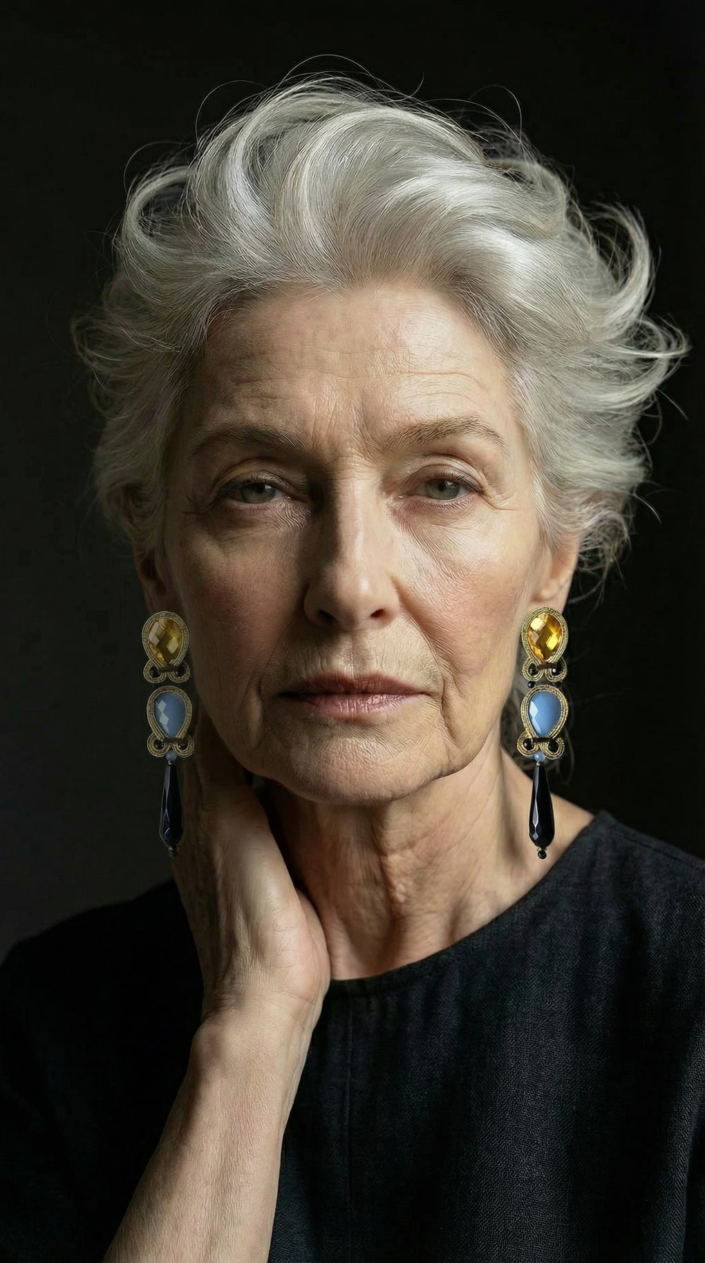 Selected Noir Agathe & sky earrings